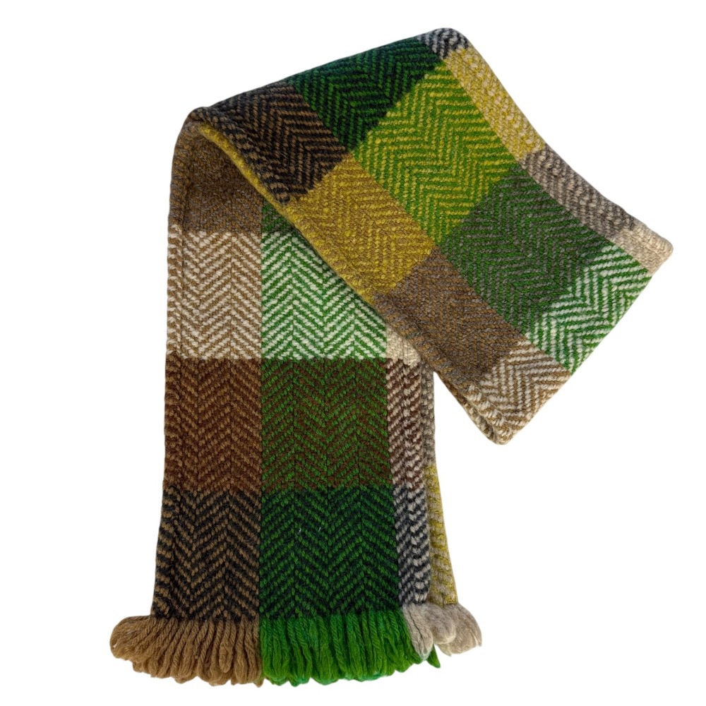 Aran Sweater Market Ireland Wool Herringbone Patchwork Scarf Green Brown Unisex